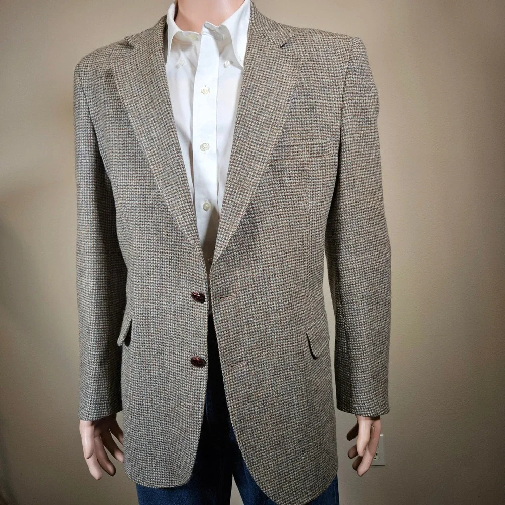 Vintage JCPenney The Mens Shop 100% Wool Tweed Sport Coat Blazer Brown 44L